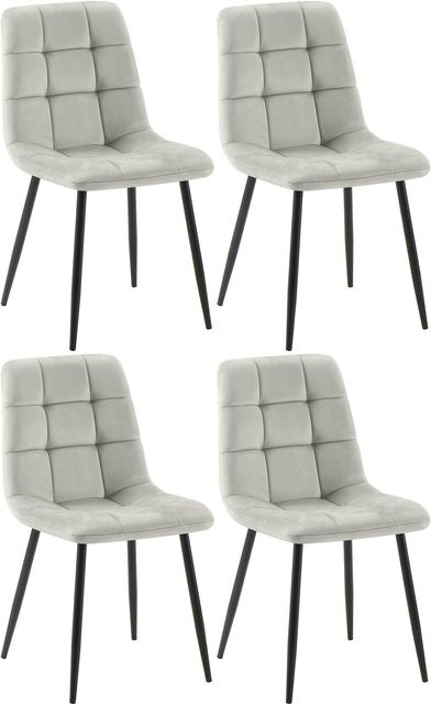 CLP 4er Set Esszimmerstühle Tilde in Grau, moderne Polsterstühle mit gestepptem Samtbezug und Metallgestell - Bild 1