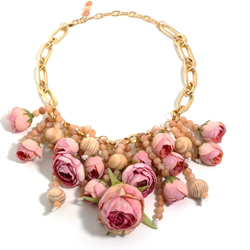 Halskette mit Rosen-Cluster-Perlen, Gold, Damen, Mädchen - Bild 3