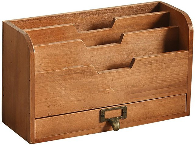 Schreibtisch-Organizer aus Holz von mfySpace in Braun mit Schublade und mehreren Fächern zur Aufbewahrung von Bürobedarf - Bild 1