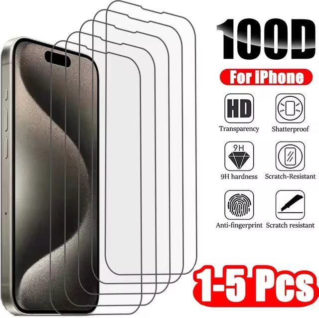 Displayschutzfolie aus gehärtetem Glas für Apple iPhone 11 bis 16 Pro Max, transparent - Bild 1