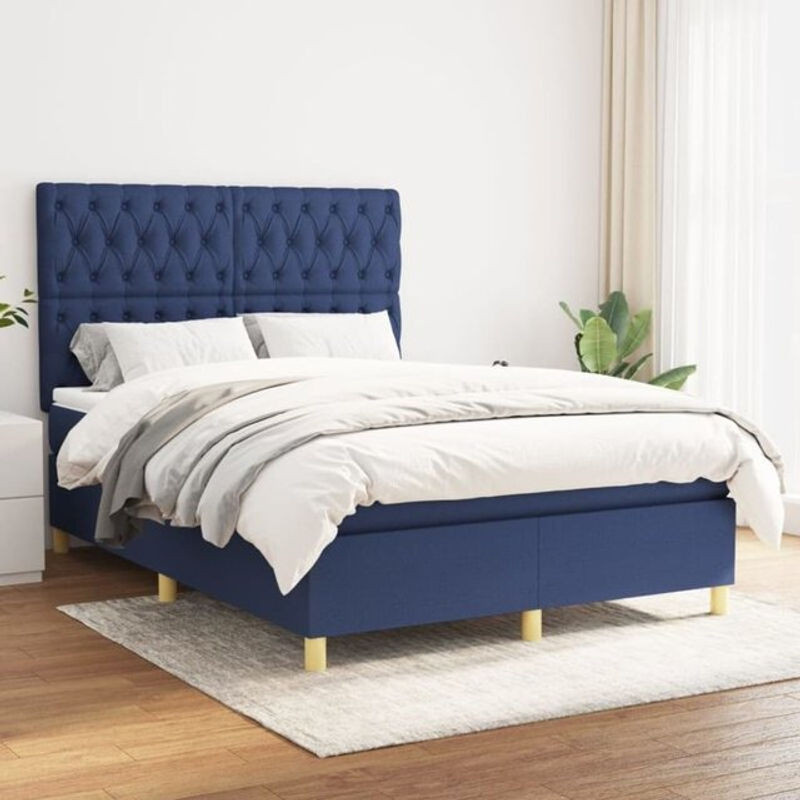 Vidaxl Boxspringbett mit Matratze in Blau aus Stoff und Holzwerkstoff B/T/H: 140 x 200 x 118 cm - Bild 1