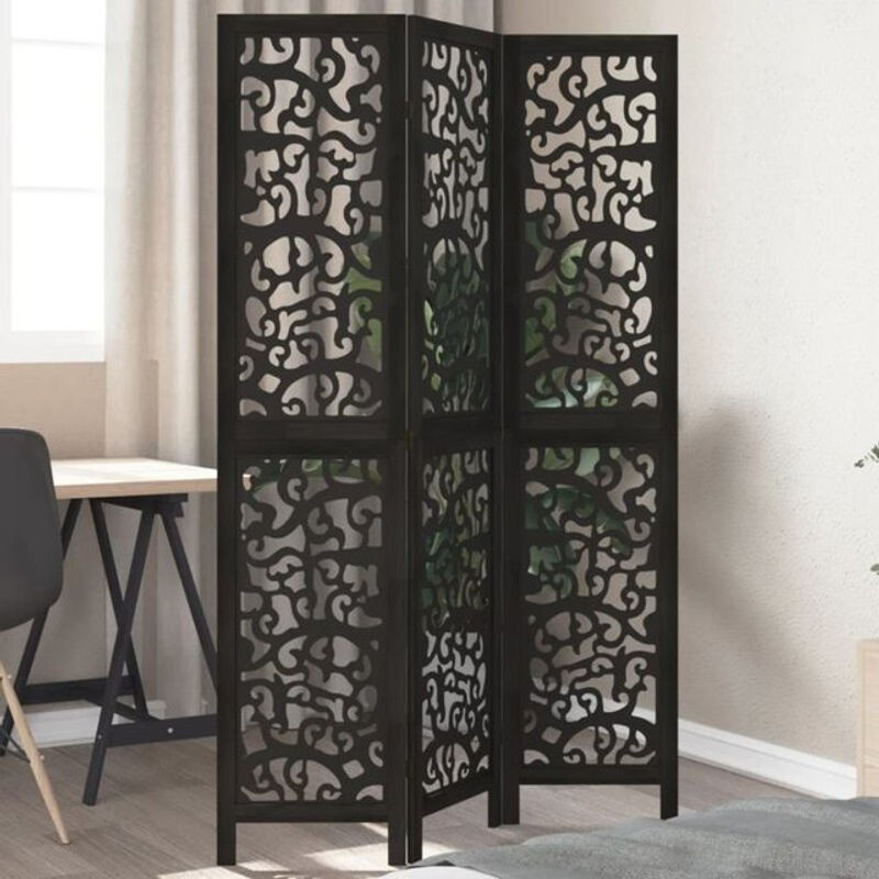 Vidaxl 3-teiliger Paravent aus Massivholz in Schwarz als freistehender Raumteiler mit geometrischem Design - Bild 1