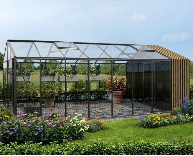 Bloomcabin Gewächshaus Klassik mit integriertem Stauraum und Accoya-Fusion in Schwarz - Bild 1