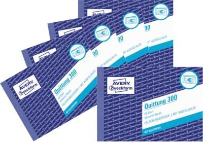 Avery Zweckform Quittungsblock 300-5 in A6 Querformat, 5 Blöcke mit je 50 Blatt, weiß, FSC-zertifiziertes Papier - Bild 1