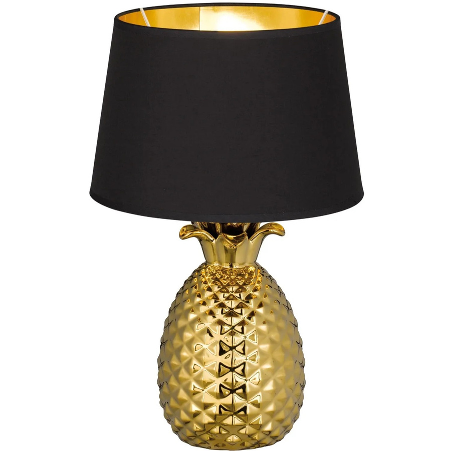 Trio Tischleuchte Pineapple in Gold mit Stoffschirm, E27, Höhe: 43 cm, Breite: 28 cm, Tiefe: 28 cm - Bild 2