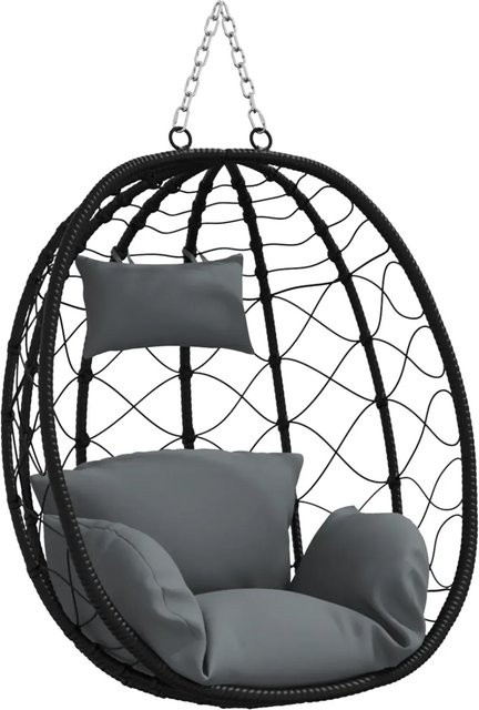 vidaXL Hängesessel Korb in Anthrazit aus Poly Rattan mit Kissen und wetterfestem Metallgestell - Bild 1