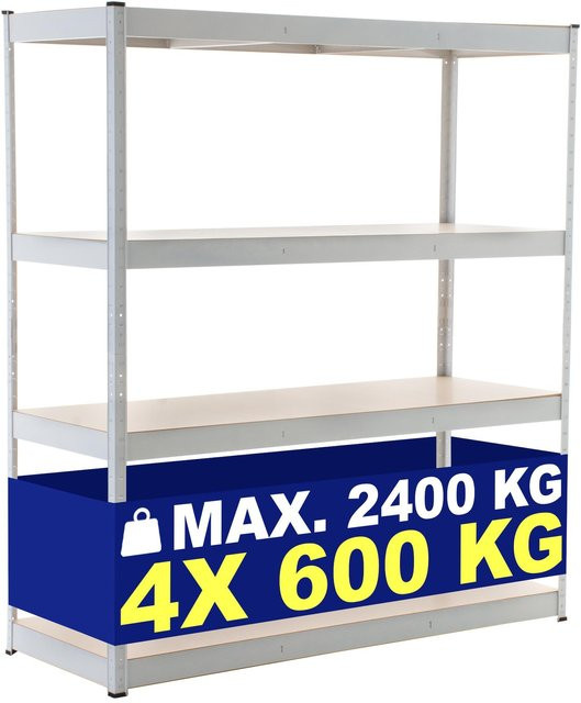 CLP Schwerlastregal aus Metall mit 4 MDF-Platten für Keller und Garage, B/T/H: 160 x 60 x 180 cm - Bild 1