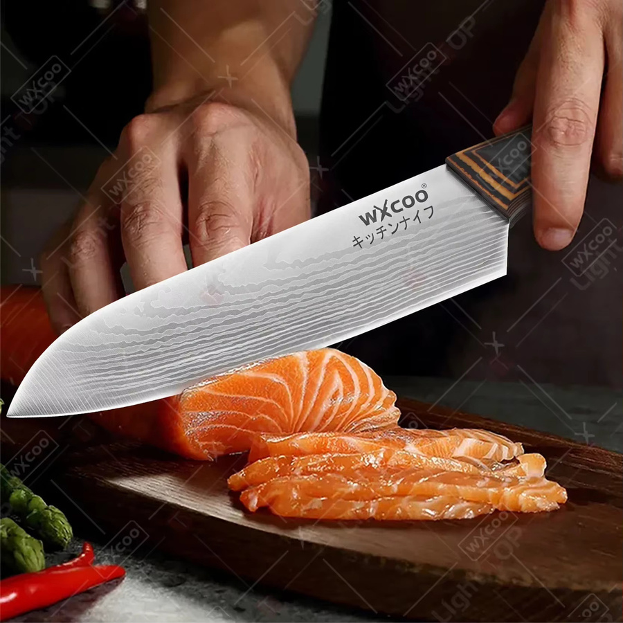 WXCOO Santoku-Messer aus Edelstahl mit Holzgriff, Japanisches Chefmesser, Silber, 17,78 cm - Bild 4