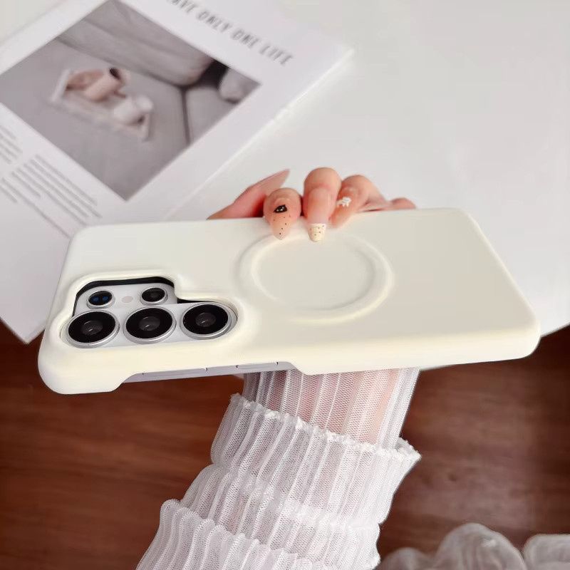 Luxuriöse Handyhülle aus mattiertem Samt-PU-Leder für Samsung Galaxy S25 S26 Ultra mit MagSafe magnetischer Ladefunktion in Weiß - Bild 3
