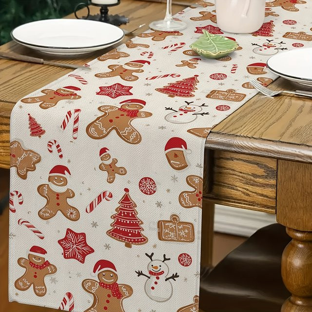JIT Weihnachts-Tischläufer mit Lebkuchen-Print, rechteckig, mehrfarbig - Bild 1