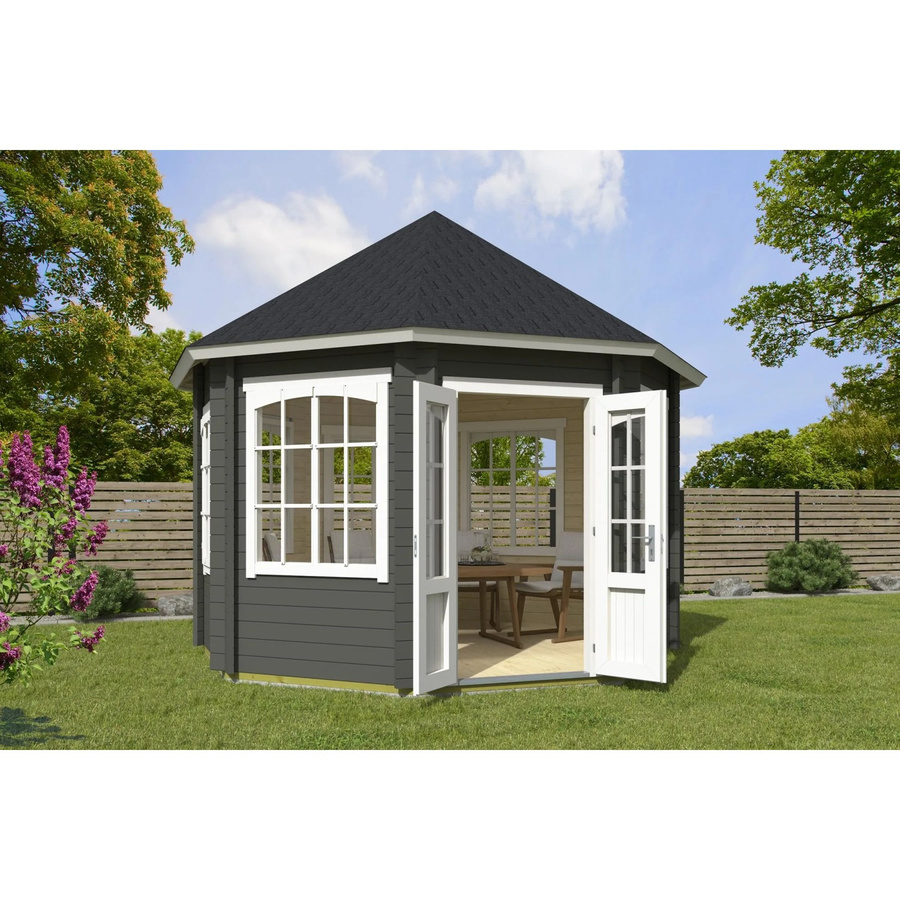 Lasita Maja Pavilion Jamaica Gartenhaus in Grau-Grün mit Boden und Fenstern - Bild 2