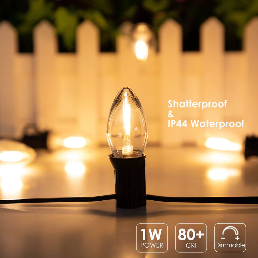 25er Set Genixgreen C7 LED Glühbirnen E12, 1W Bruchsichere Kunststoff-Kerzenlampen in Transparent, Ersatz für 7W Glühlampe für Dekorations-Lichterketten im Außenbereich - Bild 2
