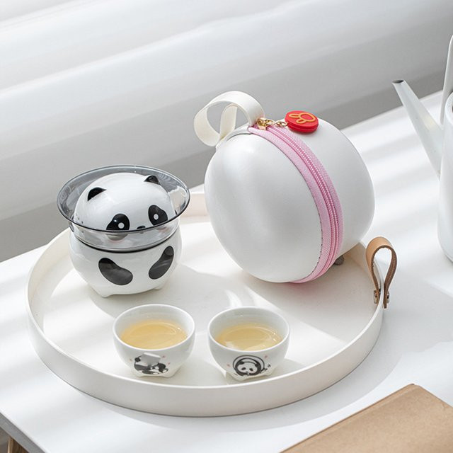 WENZHE Panda Tragbare Reise-Teemaschine aus Keramik in Weiß - Bild 1