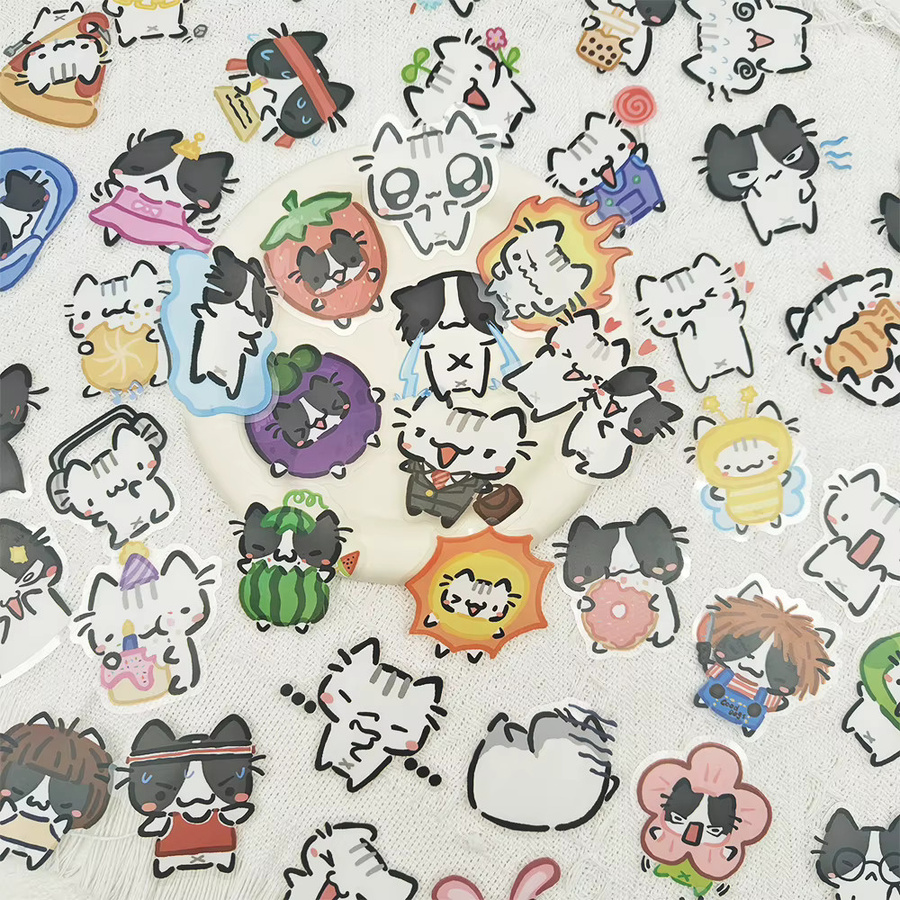 50 Stück Kleine Katze Aufkleber aus transparentem PET für Laptop, Journal und DIY Dekoration, Mehrfarbig - Bild 3