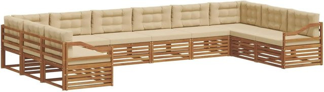 vidaXL Sofagarnitur aus Massivholz Akazie in Natur und Beige, 10-teiliges Set mit Sitz- und Rückenkissen im modernen Latten-Design - Bild 1