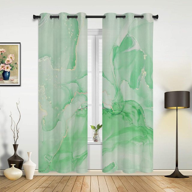 Moderne Vorhänge mit Marmor-Farbverlauf in Rosa und Grün für Schlafzimmer, Wohnzimmer oder Küche, halbtransparent mit Ösen, Breite: 135 cm, Höhe: 60 cm - Bild 1