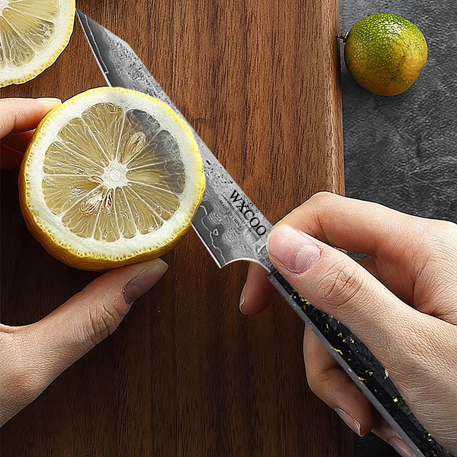 WXCOO Kiritsuke-Kochmesser aus Edelstahl mit Kohlefasergriff, 14,2 cm, Silber - Bild 2