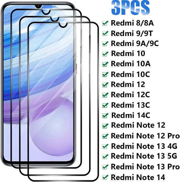 3er-Set Displayschutzfolie aus gehärtetem Glas für Xiaomi Redmi 8 9 10A 10C 13C 14C und Redmi Note 12 13 Pro in Transparent - Bild 1