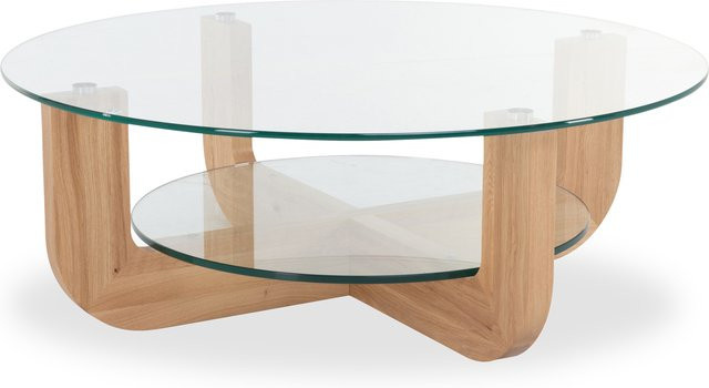 Couchtisch 7355 HASSE modern aus Klarglas und Asteiche massiv, Durchmesser: 70 cm, Höhe: 37 cm - Bild 1