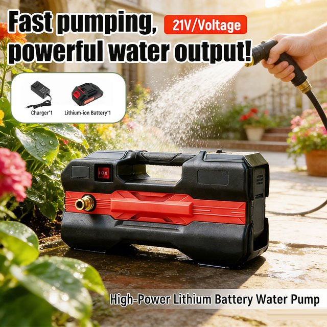 Wiederaufladbare Lithium-Ionen Gartenwasserpumpe in Schwarz für die Bewässerung von Gemüsebeeten und im Außenbereich - Bild 1