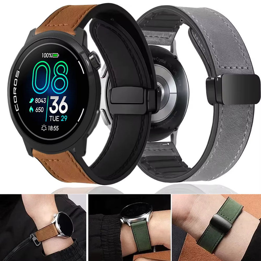 COROS Uhrenarmband Leder und Silikon, Schwarz, Unisex, 22/20 mm - Bild 1