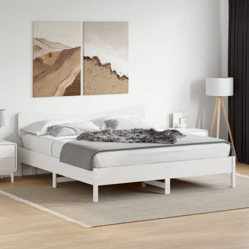 Massivholzbett aus Kiefer in Weiß im Landhausstil von Vidaxl, B/T/H: 160 x 200 cm - Bild 1