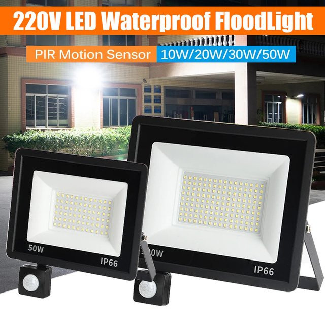 Adiodo LED-Flutlicht mit PIR-Bewegungsmelder, wasserdichte Außenwandleuchte IP66, modern und rechteckig, Schwarz - Bild 1