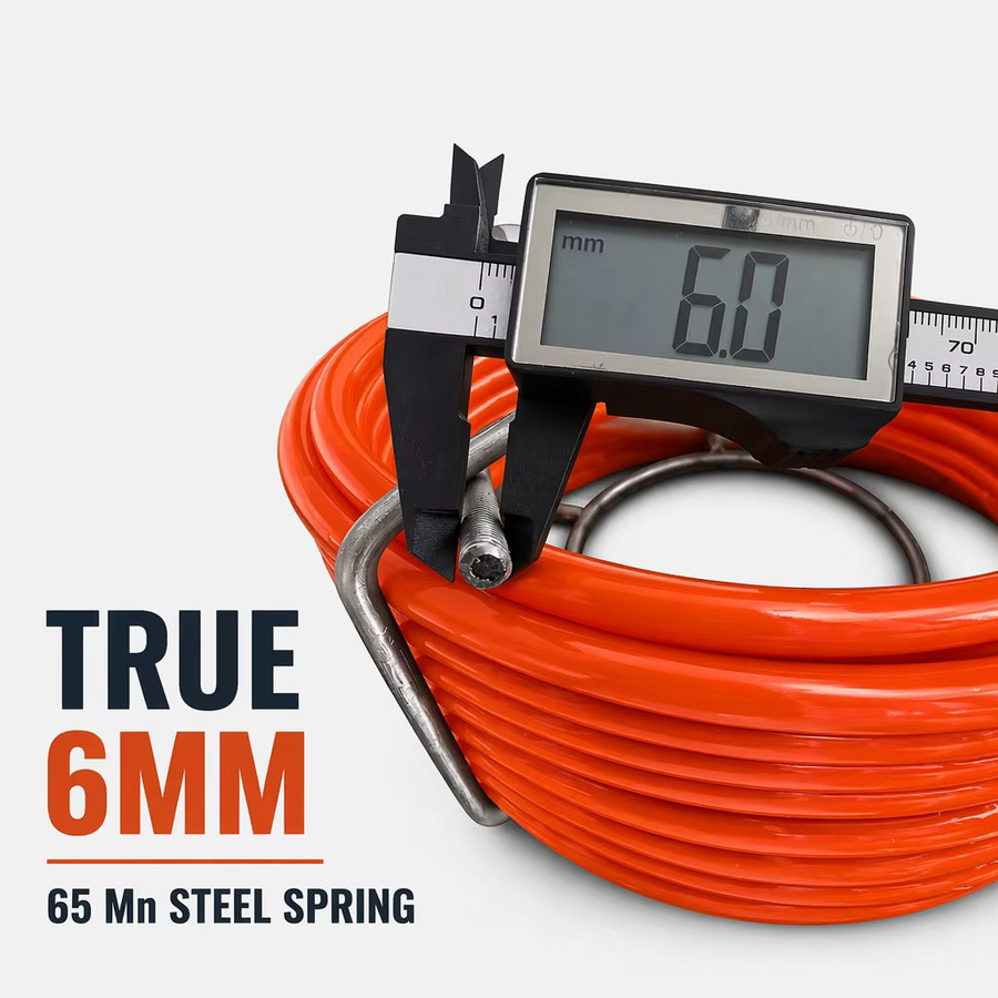 Rohrreinigungsspirale aus 65Mn Stahl mit Metall-Aufbewahrungsrahmen und 3 Adaptern, Orange, 10-20m, Durchmesser: 6mm - Bild 4