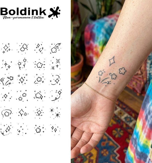 BOLDINK Tattoo-Aufkleber Blumen- und Sternmotiv, Unisex - Bild 1