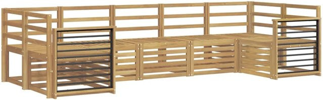 vidaXL Outdoor-Sofagarnitur 7-teilig in Weiß aus Akazienholz mit L-Form und Latten-Design, B/T/H: 304 x 128,5 x 73 cm - Bild 1