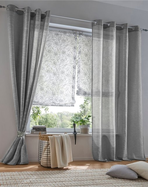 Heine Home Dekostore Stoffpanel aus 100% Polyester, semi-transparent, Anthrazit, Breite: 140 cm, Höhe: 145 cm - Bild 1