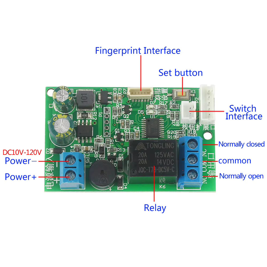 Fingerabdruck Relais Steuer Modul zur Türschloss-Zugangskontrolle für elektrische Schlösser DC10V-120V DIY Steuerplatine - Bild 2