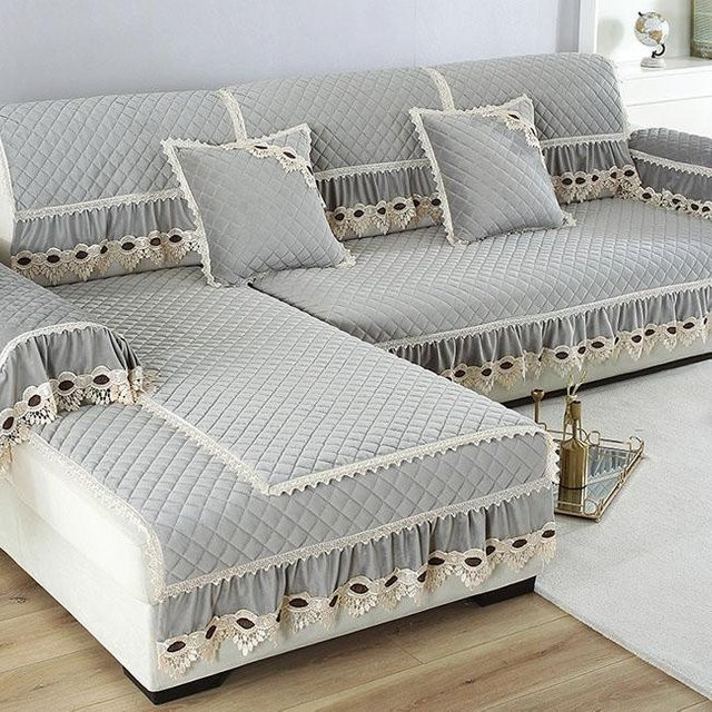 BC-Warm Home Luxus Sofabezug aus Plüsch in Grau, Dekorativer Schonbezug für dein Wohnzimmer, B/B: 90 x 90 cm - Bild 1