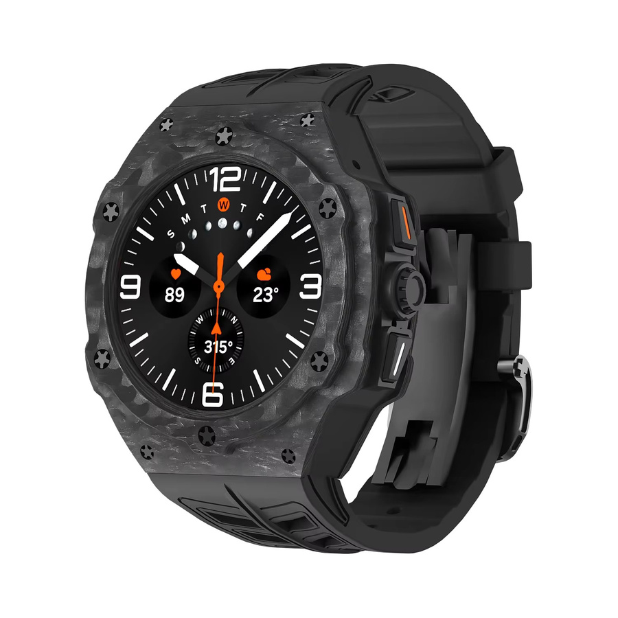 CAOWTAN Carbon-Faser Modifikationskit für Samsung Galaxy Watch Ultra 2025 mit Carbon-Gehäuse und Gummiarmband in Schwarz - Bild 6