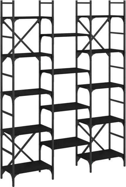 vidaXL Bücherregal Schwarz aus Metall und MDF, B/T/H: 127,5 x 28,5 x 172,5 cm - Bild 1
