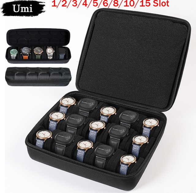 OAKCHARM Uhrenaufbewahrungsbox Organizer in Schwarz mit geometrischem Design als tragbares Reiseetui für Armbanduhren und Smartwatches - Bild 1