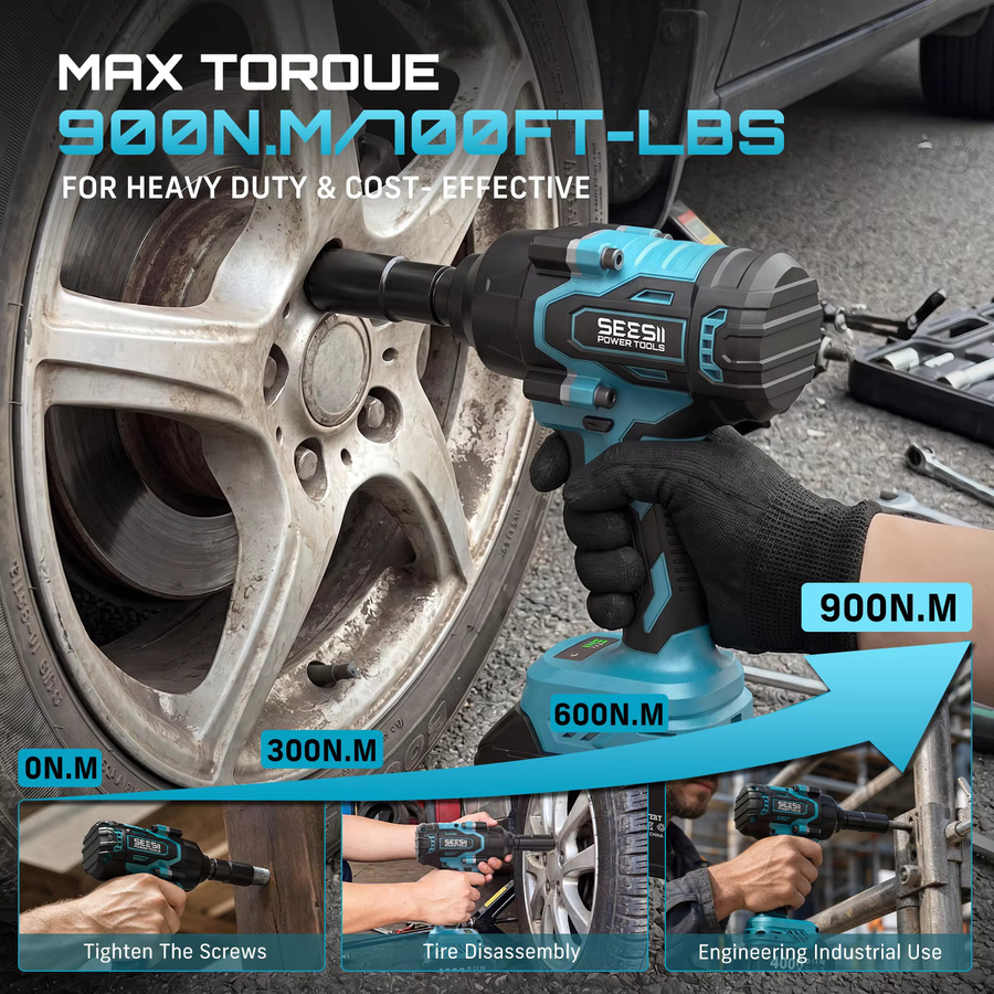SEESII WH1-10 Ultra Akku-Schlagschrauber mit 900Nm, bürstenloser Elektroschrauber 1/2 Zoll in Blau, kompatibel mit Makita LXT Akkus, inklusive 4000mAh Akku - Bild 2