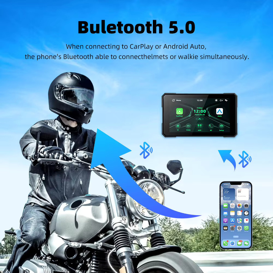 EKIY Tragbares Motorrad-Display mit GPS, wasserdicht, kabellos, Android und CarPlay, Schwarz, 12,7 cm - Bild 5