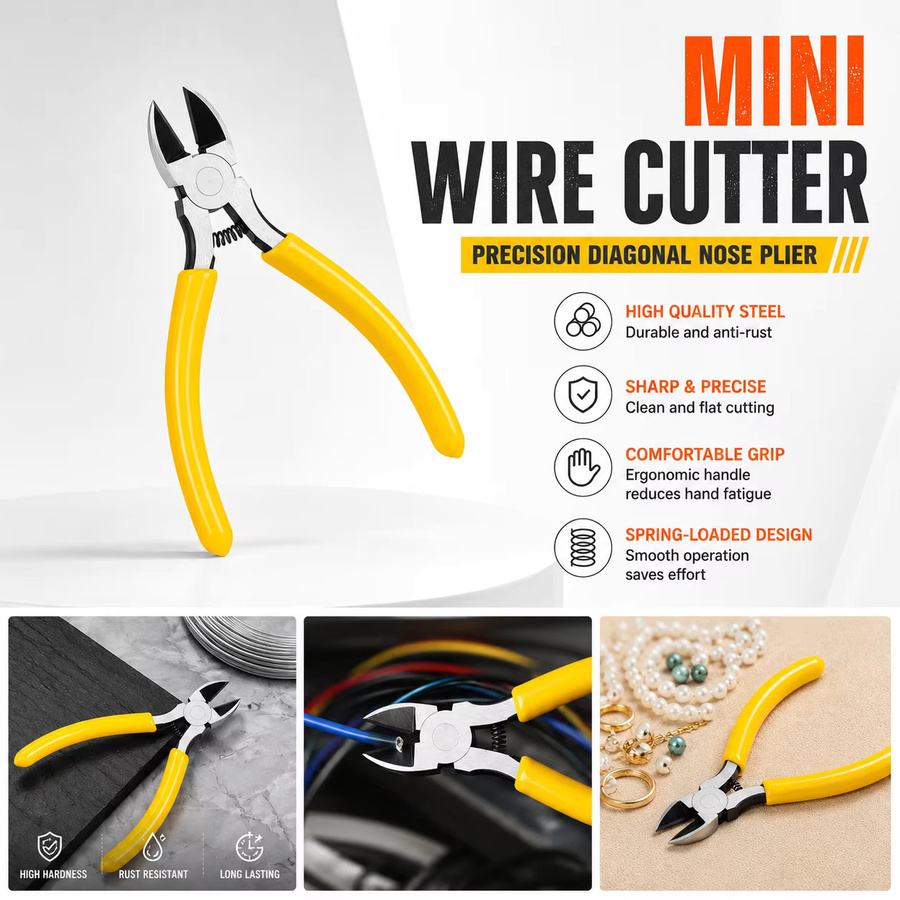 Mythtiger Mini Seitenschneider 5 Zoll in Gelb mit Federspannung zum Schneiden von Kabeln und Bastelmaterialien - Bild 2