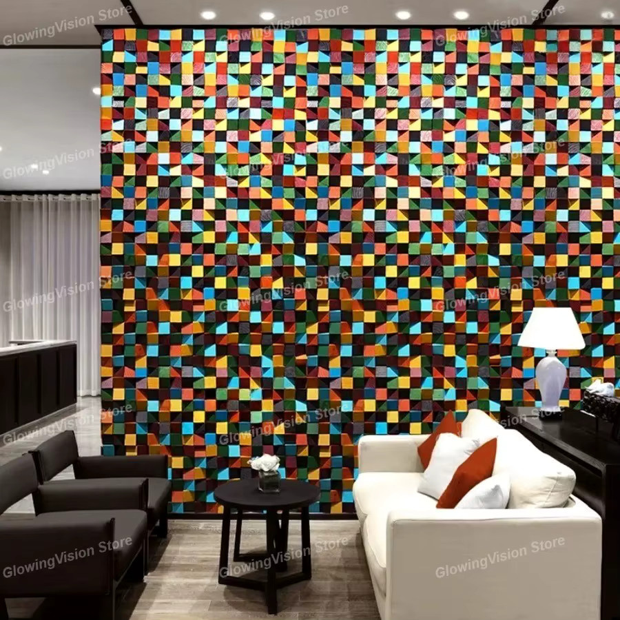 Mosecor 3D-Kunst-Wanddekoration aus Massivholz in Multicolour, Akustischer Diffusor und Mosaikfliese Wandpaneel, Breite: 30,0 cm, Höhe: 30,0 cm - Bild 5