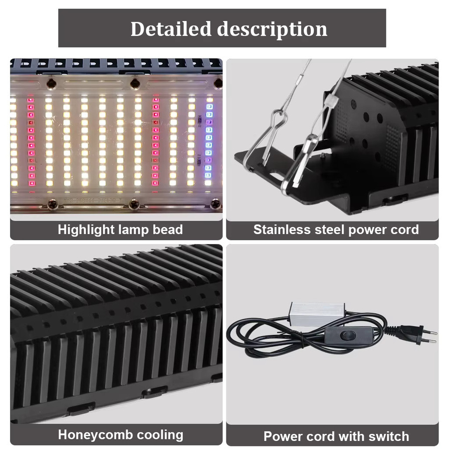 YXO YUXINOU 300W LED Quantum Grow Light Vollspektrum Pflanzenlampe für Indoor und Hydrokulturen, Schwarz - Bild 4