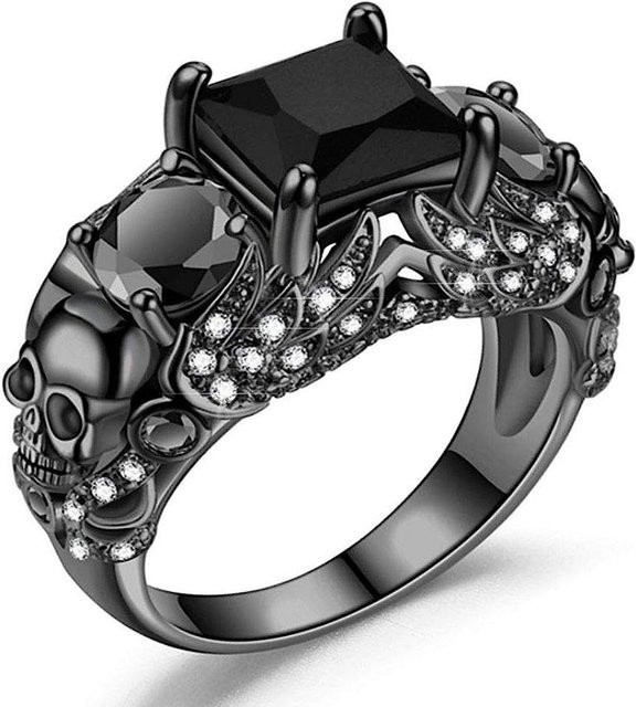 Ring Totenkopf, Kupfer, Schwarz, Kristall, Zirkonia, Damen - Bild 1