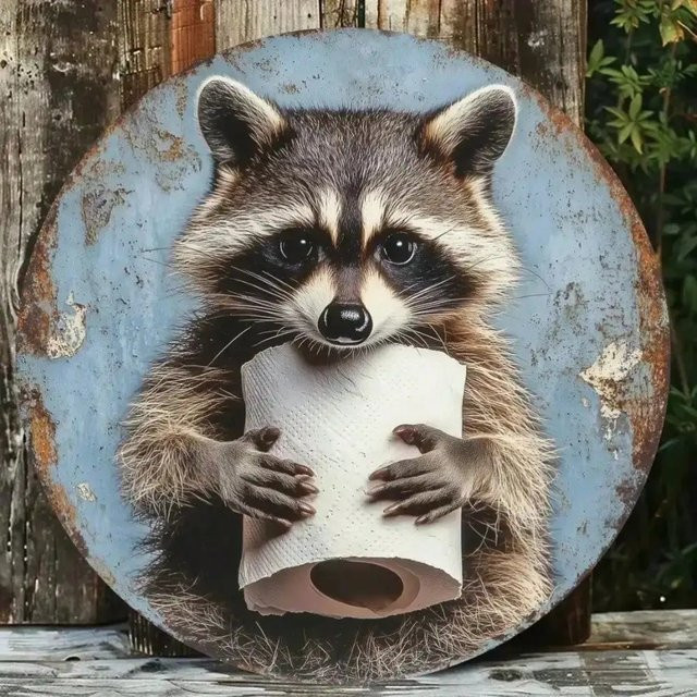 CIFbuy Vintage Metallschild Waschbär Rund, Wandkunst aus Aluminium in Multicolour, Durchmesser: 20 cm - Bild 1