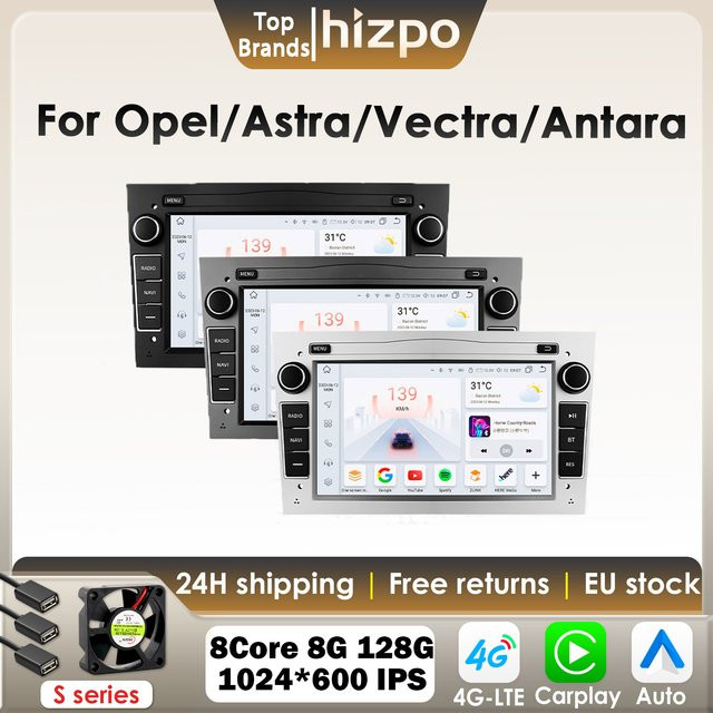 Hizpo Android Autoradio mit 7 Zoll Display, Carplay, GPS und 4G für Opel Astra H G J, Zafira B, Corsa C D, Antara, Vectra und Vivaro, Schwarz - Bild 1
