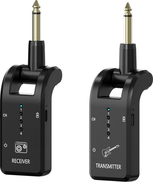 Kabelloses Gitarrensystem 2,4 GHz mit 8 Kanälen, wiederaufladbares Audiosystem mit Sender und Empfänger für Gitarre und Bass, Schwarz - Bild 1