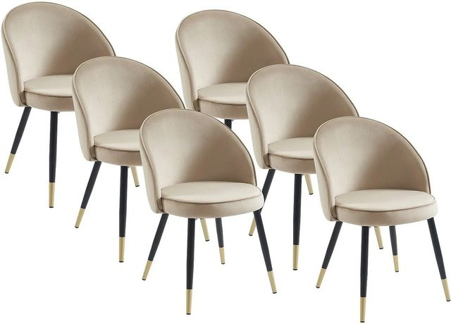 Vente-unique Stuhl Maylina in Beige mit Samtbezug und Gold-Metallgestell im Art déco Stil, Breite: 55 cm, Tiefe: 48 cm, Höhe: 80,5 cm - Bild 1