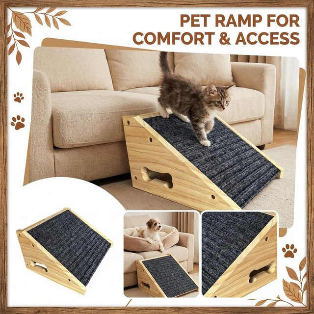 Amydeal Hundetreppe aus Holz und Stoff in Braun für Hunde und Katzen - Bild 1