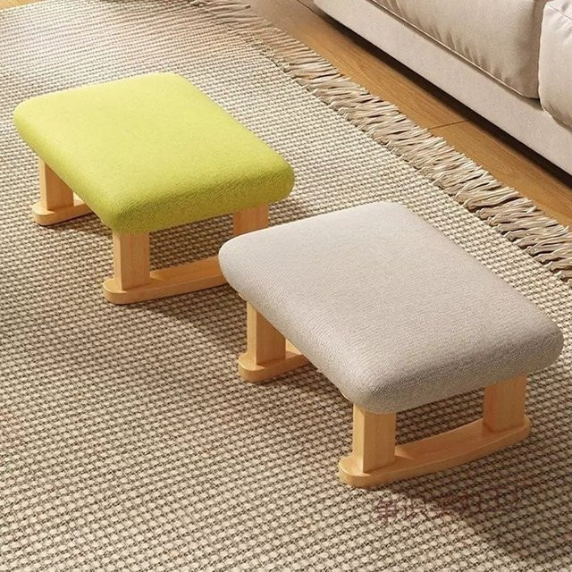 LIUSHADUOLA Hocker in Beige mit Stoffbezug und Holzgestell für das Wohnzimmer - Bild 1