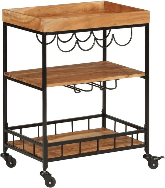 vidaXL Barwagen aus Massivholz Akazie und Eisen in Schwarz und Braun, B/T/H: 60 x 40 x 80 cm - Bild 1
