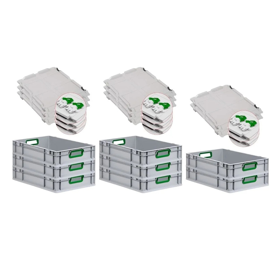 PROREGAL Spar Set 8x Eurobox Nextgen Color mit Scharnierdeckel und Schiebeschnappverschlüssen, Grün, H x B x T: 12 x 40 x 60 cm - Bild 2
